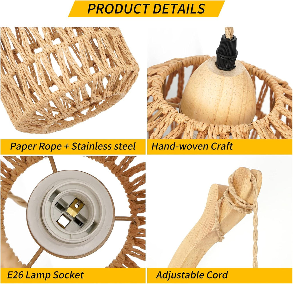 Frideko Plug in Wall Sconces Set of Two Hand Woven Lamp with Cord Rattan Lights Farmhouse Sconce Mounted Light Boho