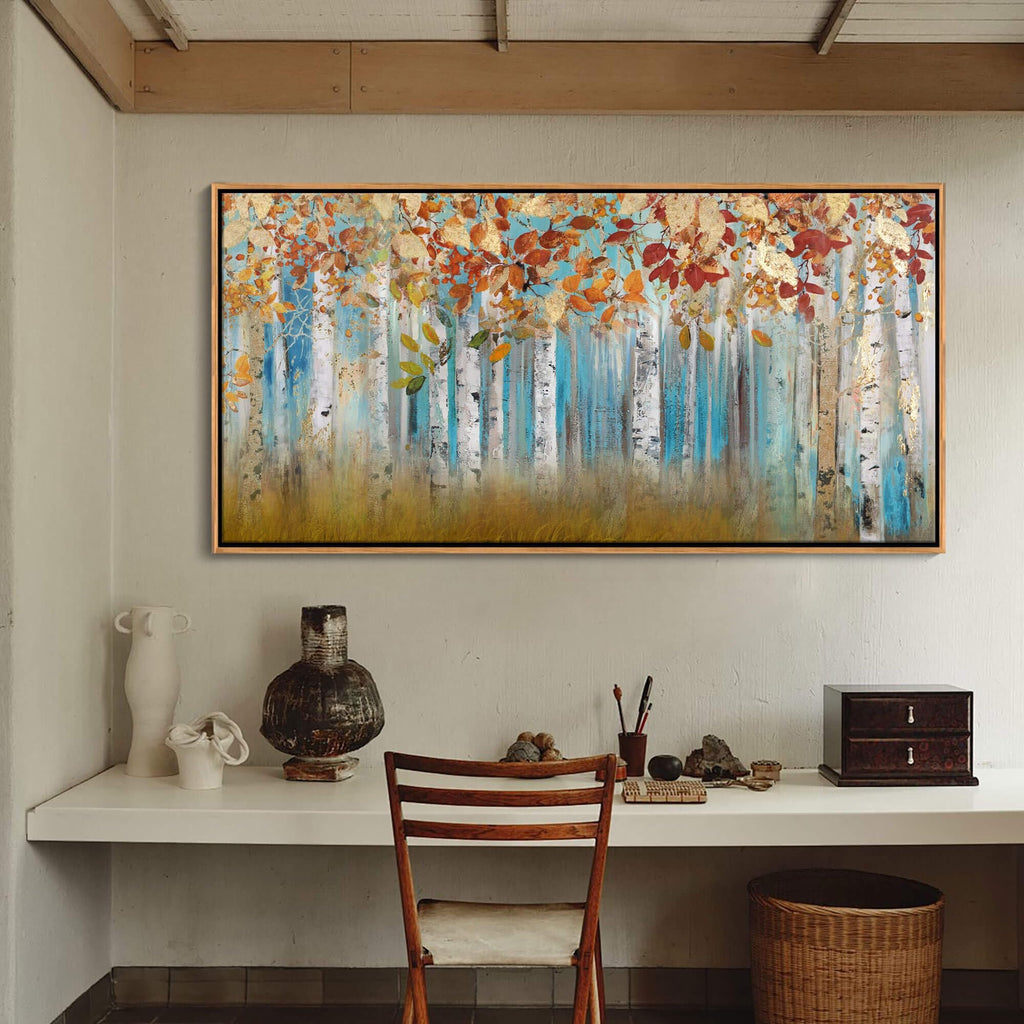 Birch Tree Canvas Wall Art Landscape Yellow Picture Wall Decor Large Bedroom Wall Decor Above Bed Artwork for Walls
