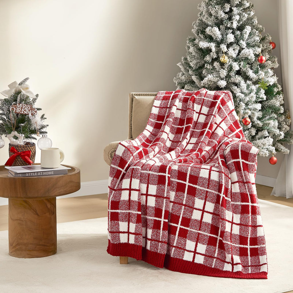 Red Checkered Throw Blanket for Couch, Super Soft Cozy Warm Christmas Red Blankets, Reversible Buffalo Plaid