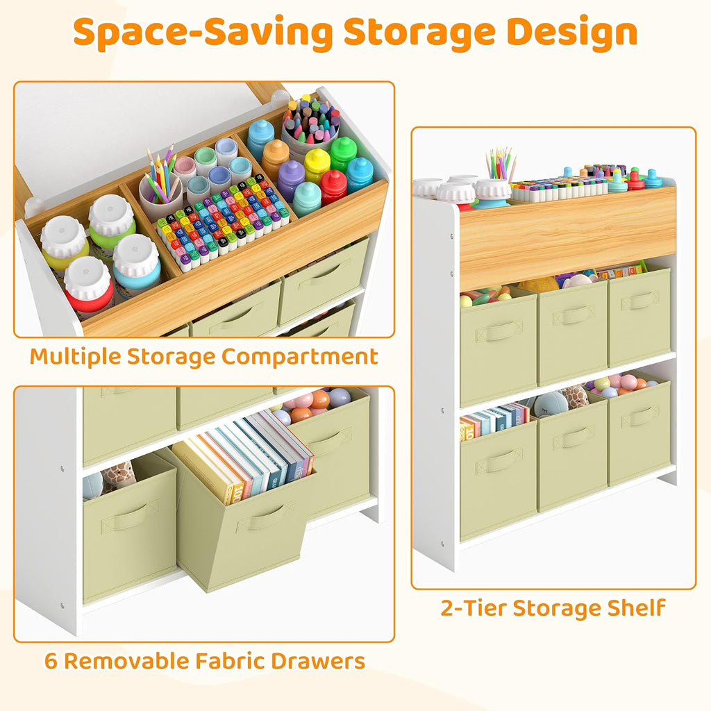 Kids Art Table and Chairs, Wooden Kids Craft Table and Chairs with Storage Bins and Paper Roll, Toddler Activity Play