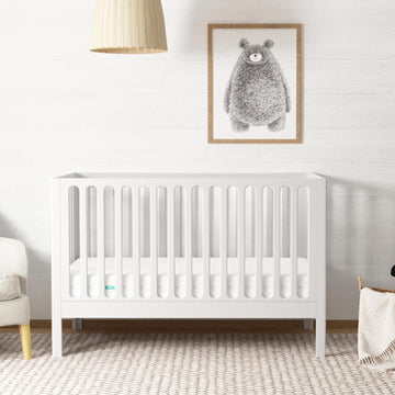 Galileo Standard Crib, Solid Beech Wood in White Color, 3-in-1 Convertible Crib with Toddler Bed Conversion Kit