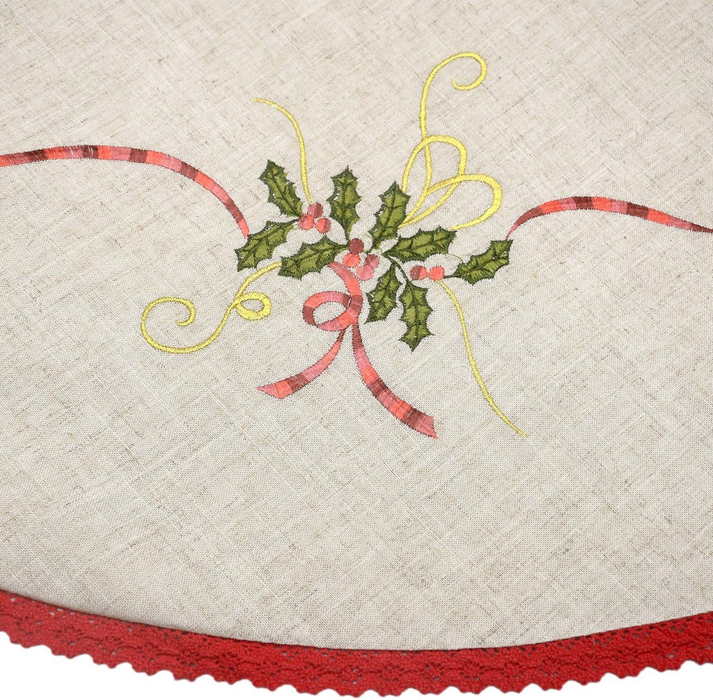 72 Inches Large Embroidered Christmas Holiday Tree Skirt, Double Thickness (Round 72 Inch)