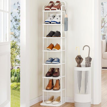8 Tiers Vertical Shoe Rack, Tall Shoe Shelf with 2 Hooks