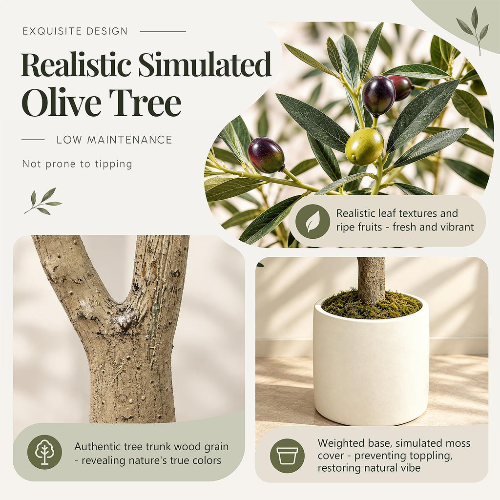 5ft Faux Olive Tree with White Planter, Artificial Plants