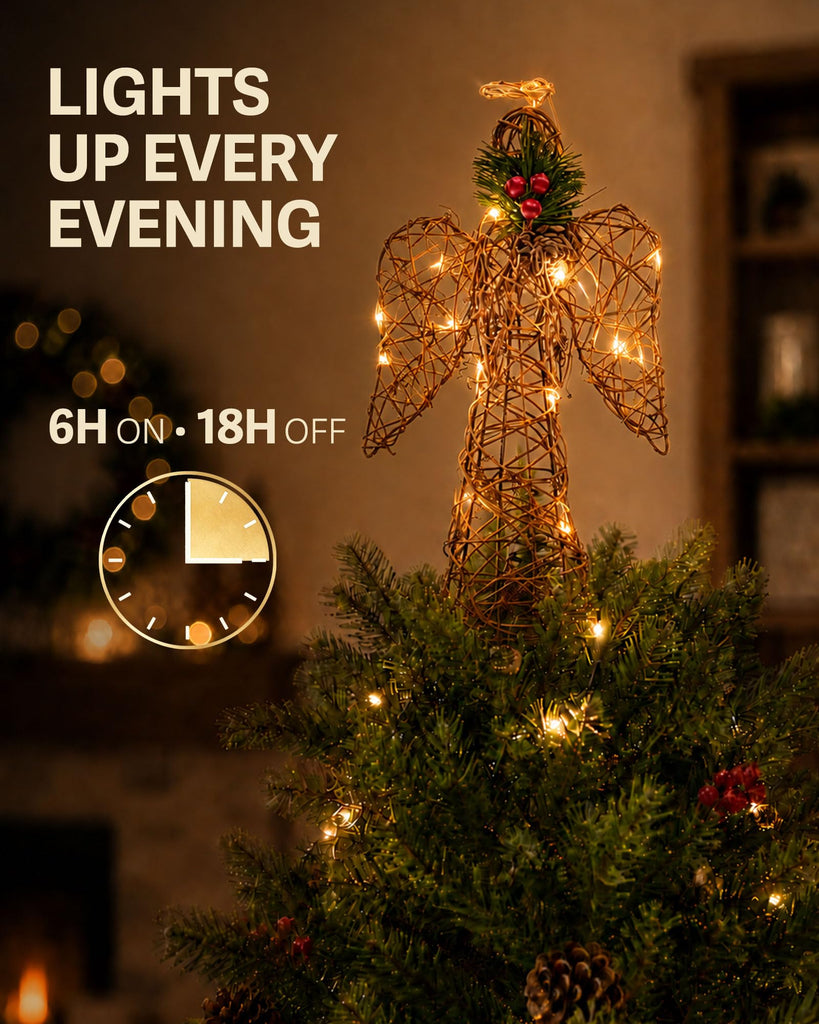 Natural Rustic Angel Christmas Tree Topper 12" Farmhouse 6H Timer