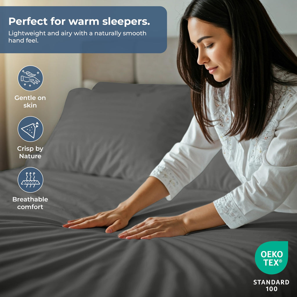 Fitted Sheet with Pillowcases - Queen Fitted Sheets with 2 Pillowcases - 300 Thread Count 100% Organic Cotton - Fits