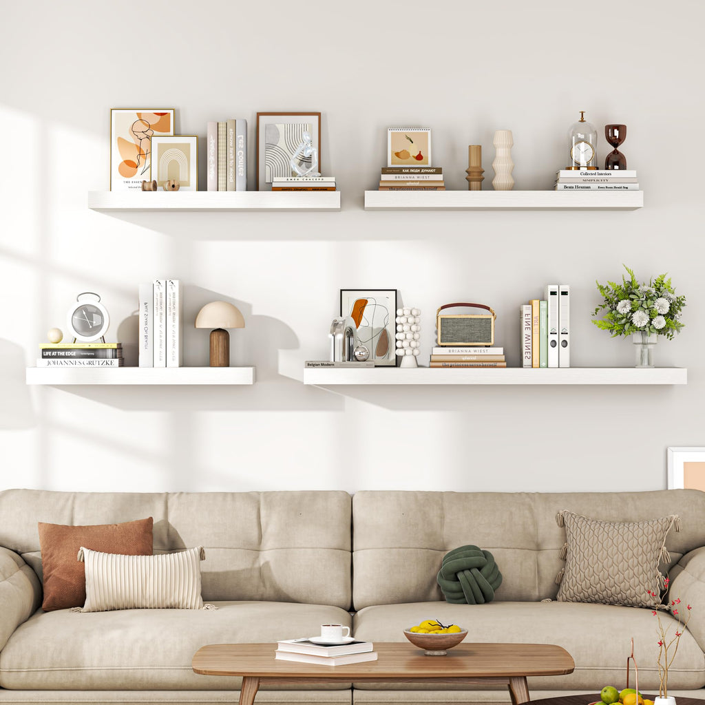 40" Floating Shelves for Wall, 12" Deep Thicker White Floating Shelves, Wall-Mounted Shelves - Set of 2