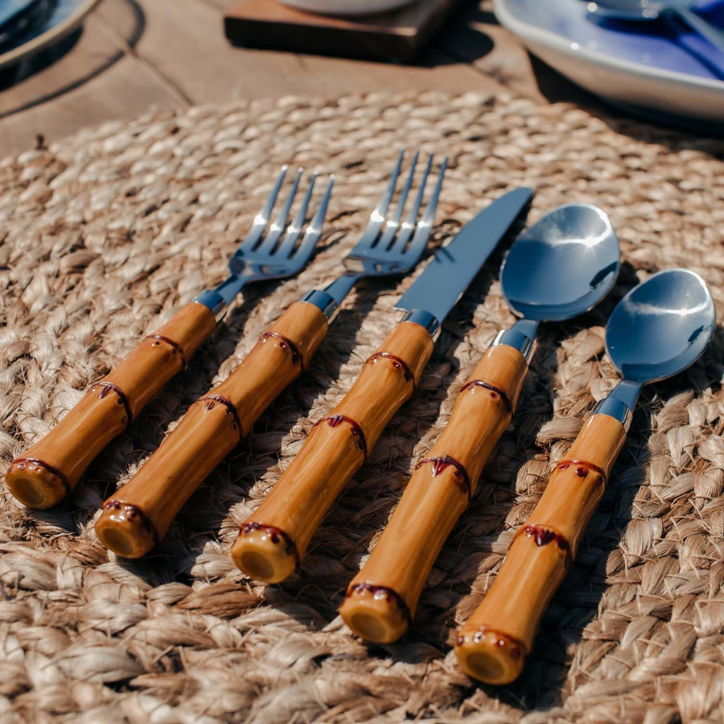 Bamboo Plastic Handle Flatware Set for 4 (Light Brown, 20-Piece)