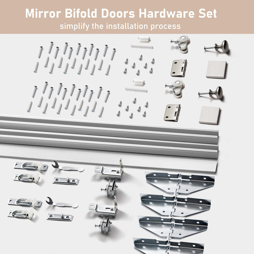 Bifold Doors, Mirrored Closet Door Panel with Complete Hardware Kit