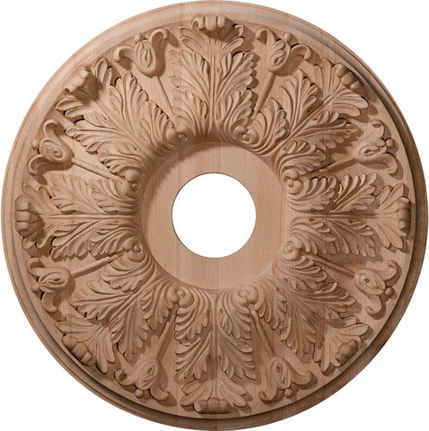 16"OD x 3 7/8"ID x 1 1/8"P Carved Florentine Ceiling Medallion, Red Oak (Fits Canopies up to 5 3/8")