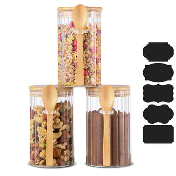 24 FL OZ Airtight Glass Jars with Bamboo Lids Spoons Coffee Canister, 3Pack