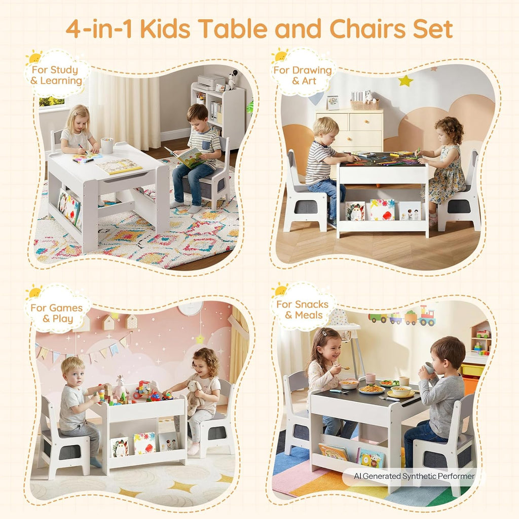 Kids Table and Chair Set, 4 in 1 Children Activity Table with Double-Sided Tabletop, Toddler Table and Chair Set