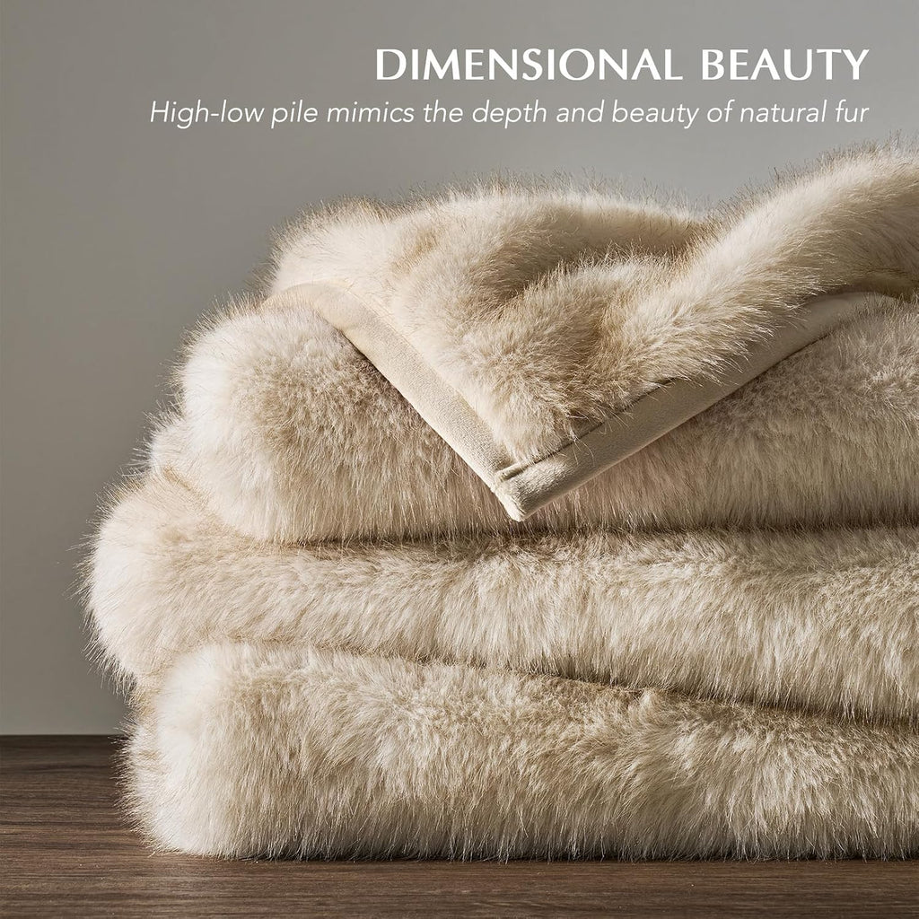 Luxury Faux Fur Throw Blanket, 50"x60", Tipped Golden Fox | Fluffy Faux Mink Blanket, Soft Cozy Plush, Thick Warm