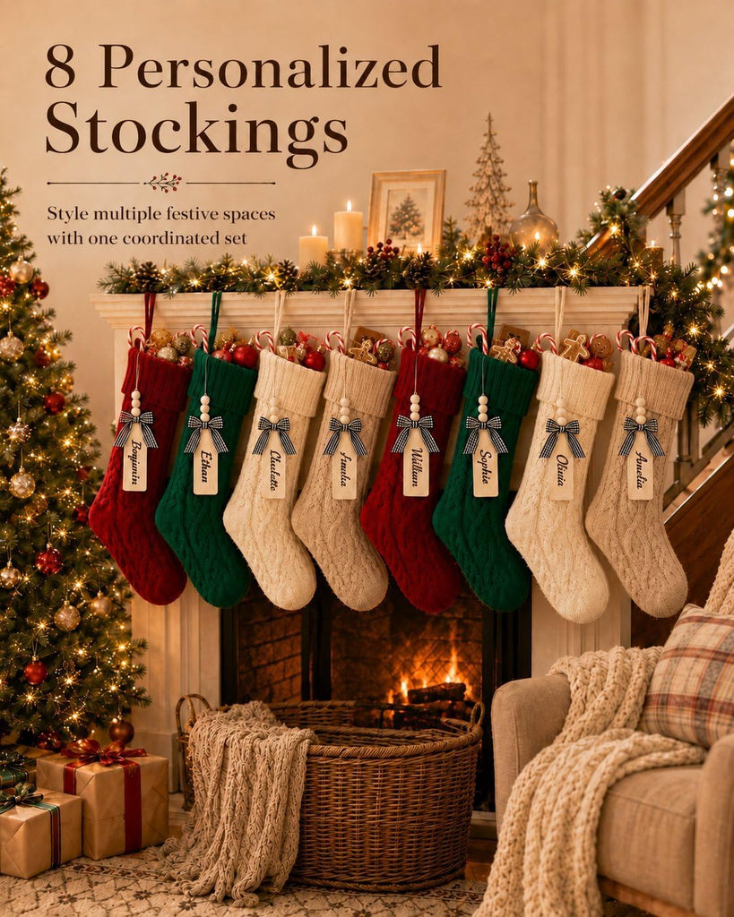 Inch Personalized Knit Stockings, 8 Pack Red White Green Khaki - Set of 8