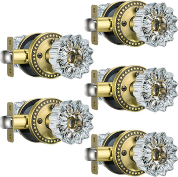 Glass Door Knobs, Antique Brass Door Knobs Interior, 5 Pack
