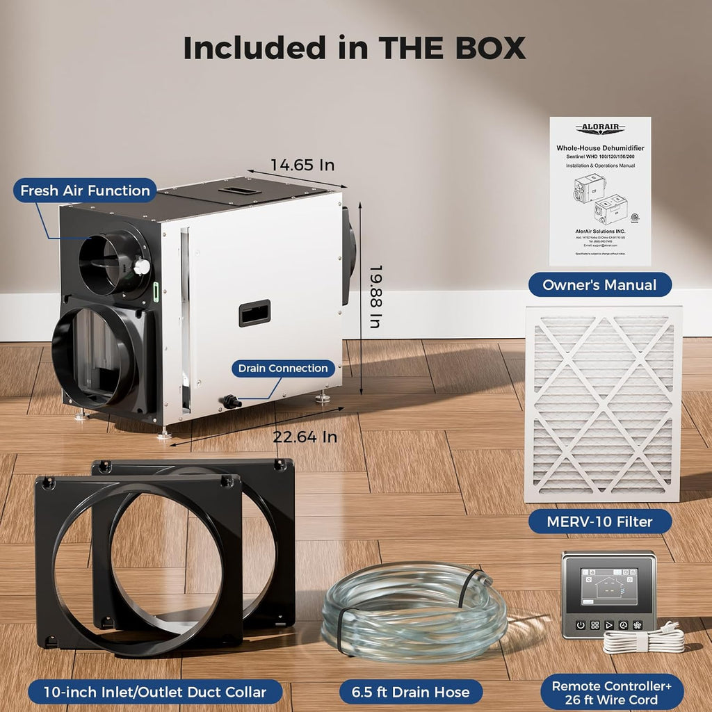 Whole House Dehumidifier, 90 PPD Commercial Grade Whole Home Dehumidifiers for Garages, Water Damage Restoration