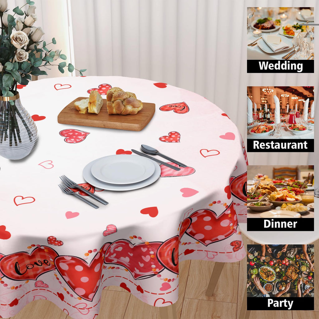 Valentine's Day Tablecloth Round 70 Inch Pink Love Hearts Table Cloth Farmhouse Valentines Table Cover Dinner Room