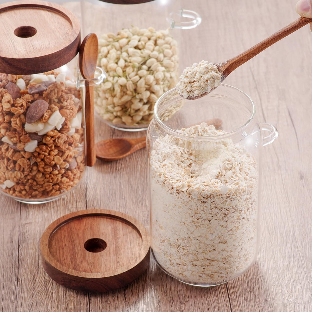 Coffee and Sugar Container Set, Glass Coffee Jars with Wooden Lids