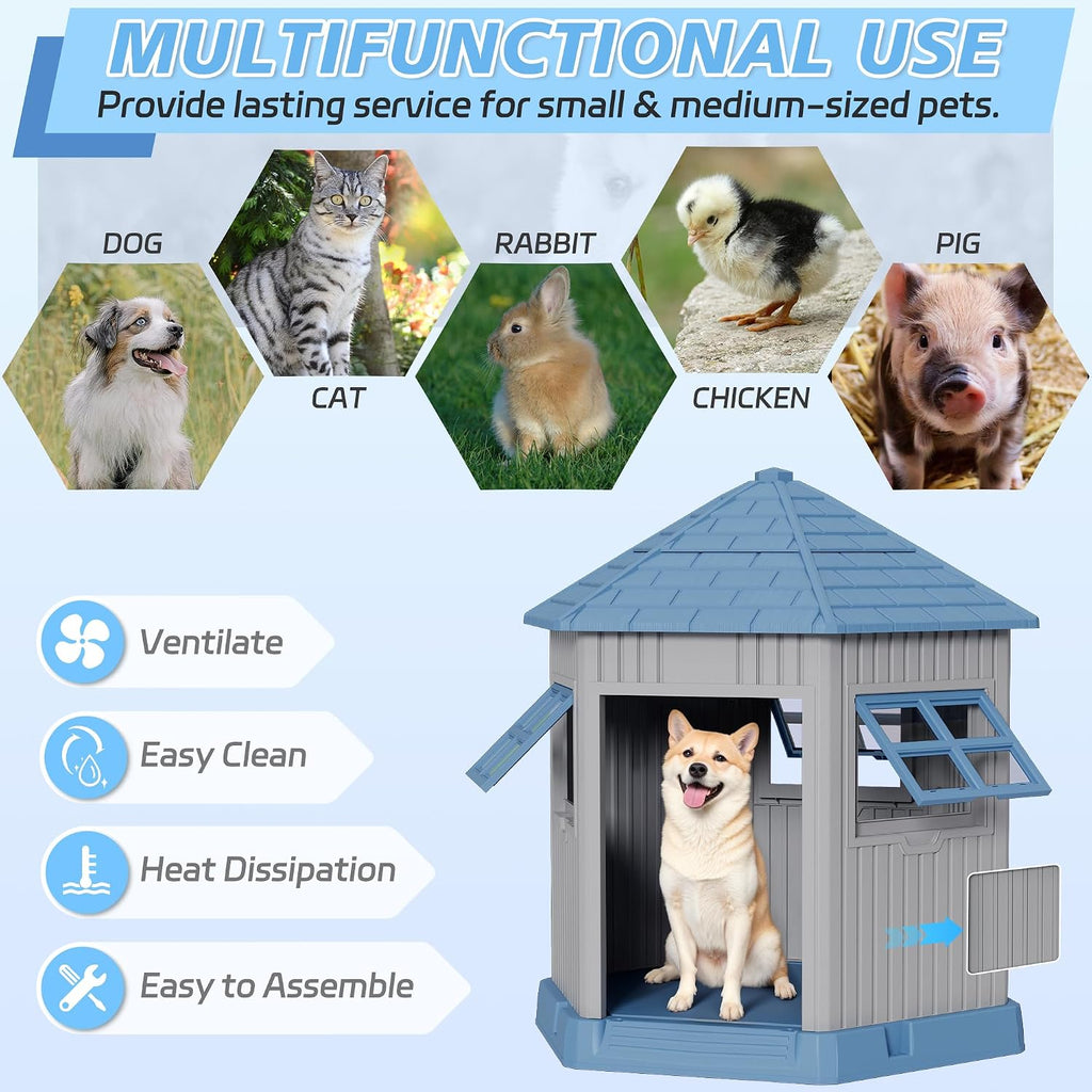 Sturdy Dog House Indoor Outdoor for Small Medium Dogs, Weatherproof Puppy Shelter with Elevated Floor & Air Vents