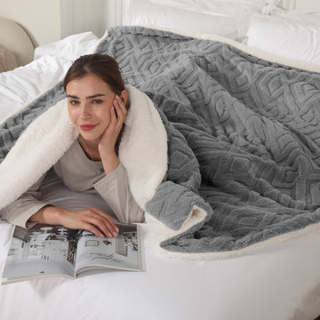 Electric Heated Blanket Twin Size 62" x 84" - Fluffy Ultra Soft Electric Blanket, 240g Plus 200g Sherpa, Electric