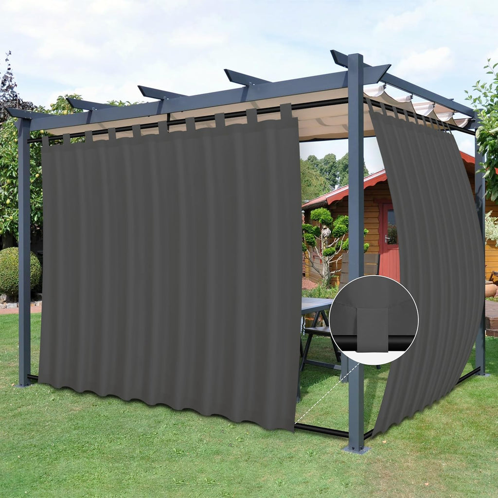 Outdoor Patio Curtains Detachable Tab Top Windproof Weatherproof Curtain for Cabana, Porch, Pergola and Gazebo, Tab Bottom Drape, 2 Panels, 110W x 96L inch, Gray