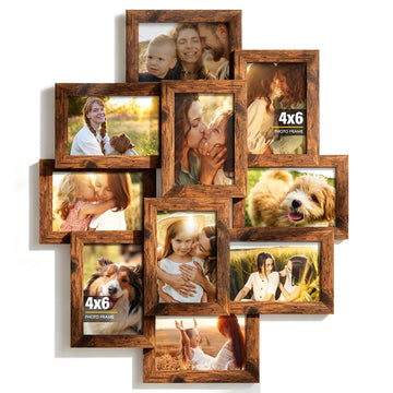 4x6 Collage Frame 10 Pack Glass Front Brown Assembly Required