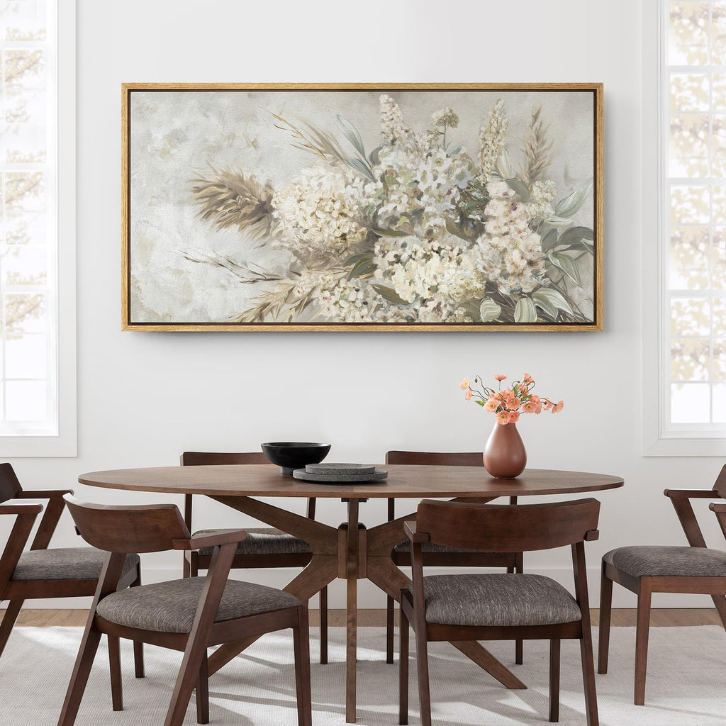 Extra Large Framed Canvas Print Wall Art Rustic Floral Bouquet Vintage Farmhouse Illustrations Modern Art Calm Warm