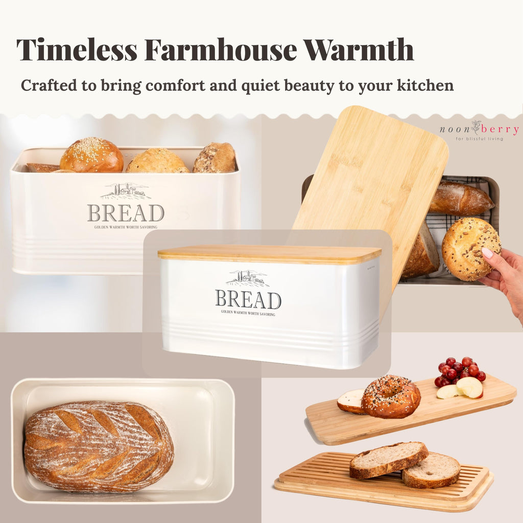 Bread Box - Metal Countertop, Bamboo Lid, Farmhouse