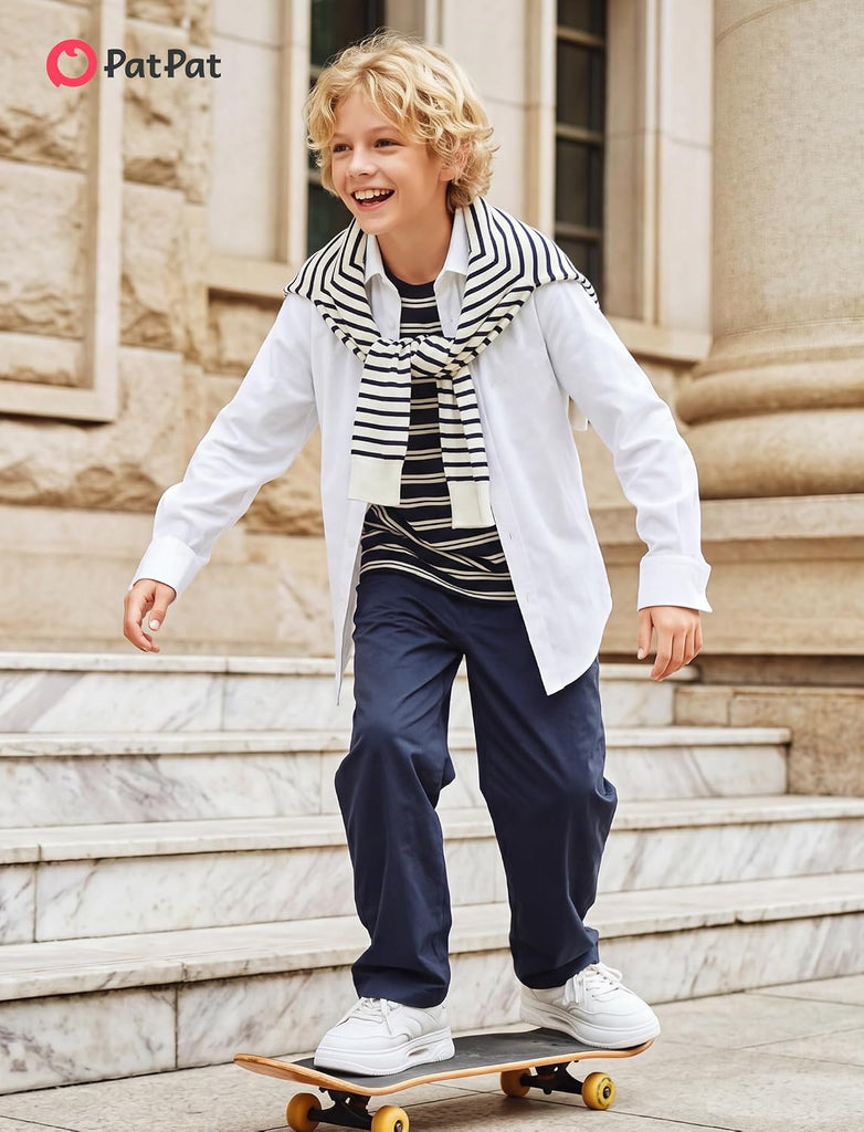 Boys Cotton Long Sleeve Button Down Dress Shirt