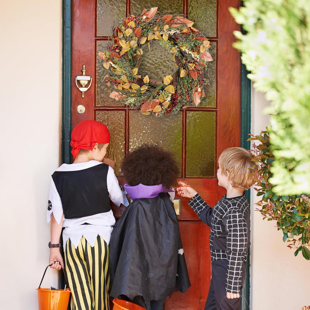Fall Wreath for Front Door 24 inch Artificial Red Broad Leaves
