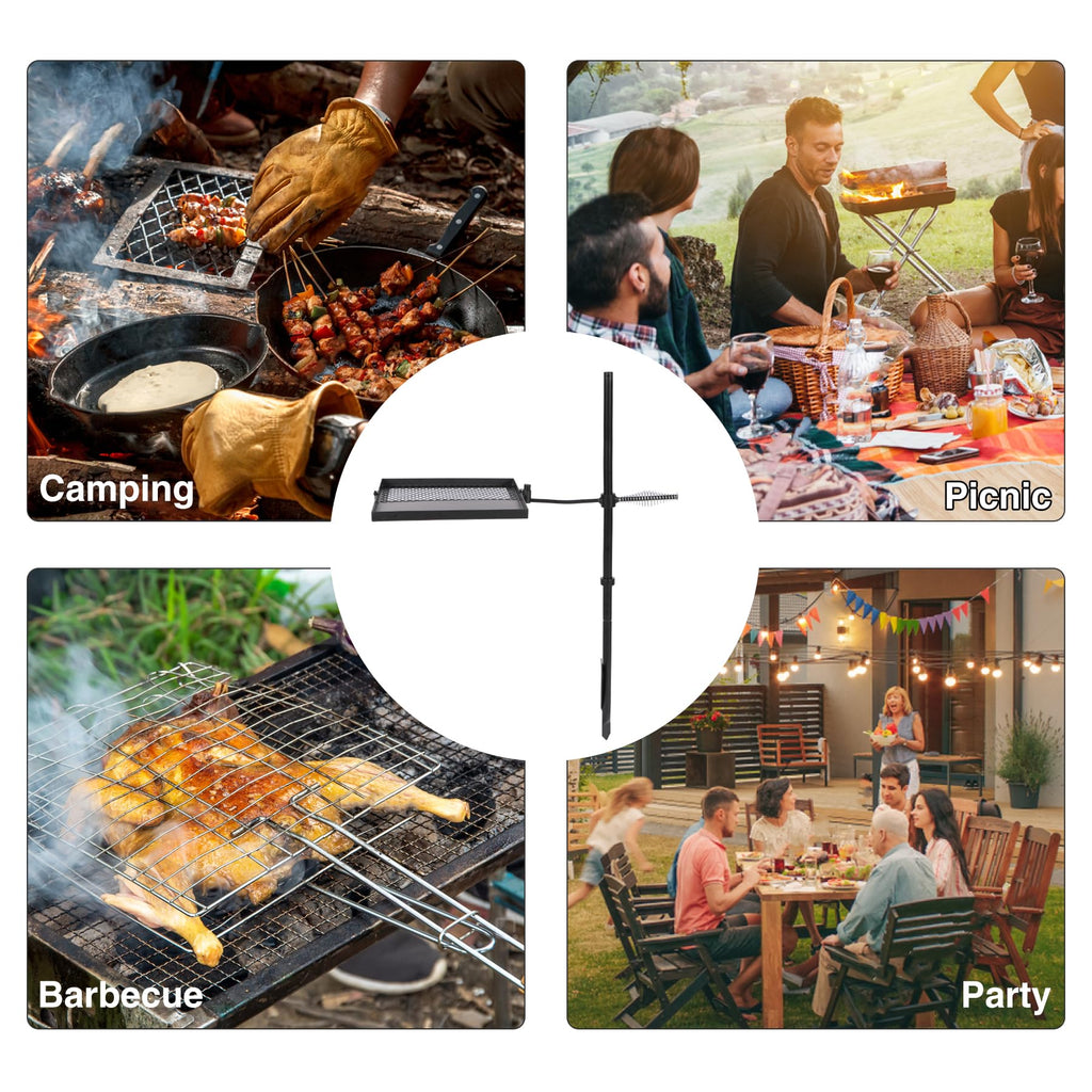 Swivel Campfire Grill Grate and Griddle, Adjustable Fire Pit Grill Grate Over Fire Pit, Camp Fire Cooking Grate with