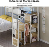 Twin Over Twin Loft Bunk Bed with Desk, Stairs, Drawers & Storage Shelves