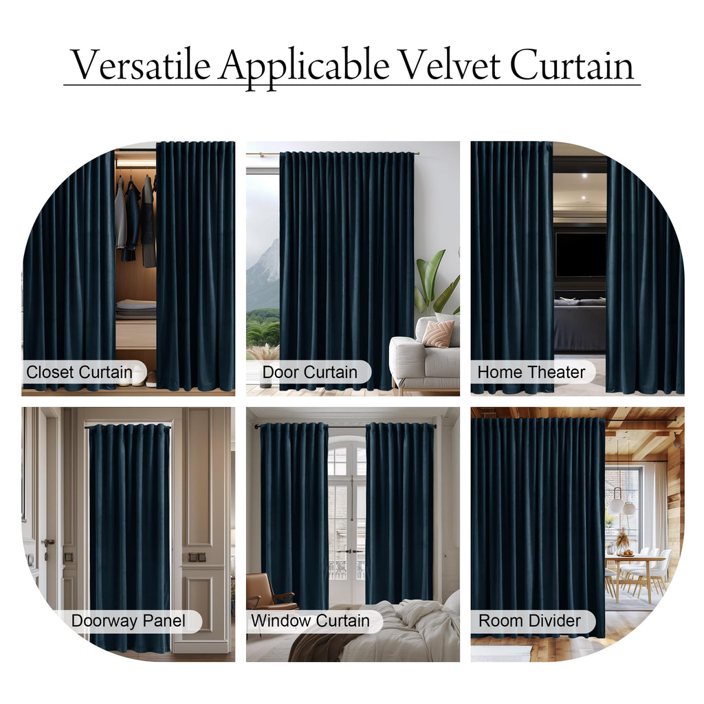 Extra Wide Room Divider Curtains Navy Blue Velvet Blackout Thermal Energy Efficient Window Drapes Theater Apartment