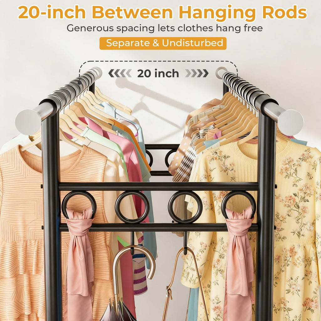 Heavy Duty Clothes Rack Load 1060LBS, Four Rods Rolling Clothing Racks for Hanging Clothes, Rolling Garment Rack With