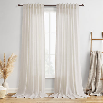 Extra Long Linen Curtains 120 Inch Ivory 2 Panels