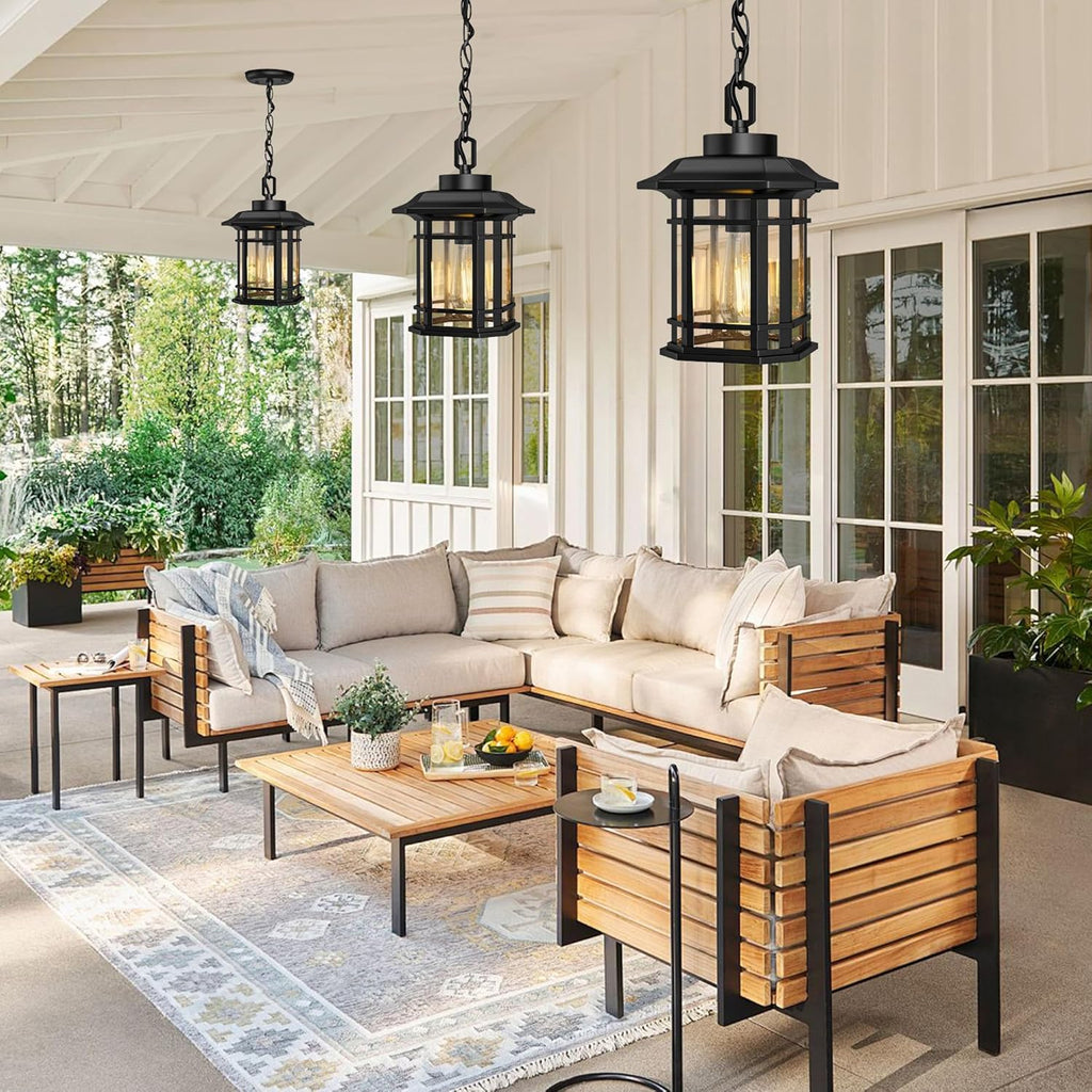 Outdoor Pendant Light Fixture, Exterior Hanging Lights, Hanging Lantern with Adjustable Chain