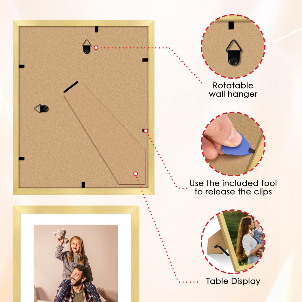 10 Pack Picture Frames Collage Wall Decor for Mounting or Tabletop Display, Gallery Wall Frame Set with Two 8x10 Gold