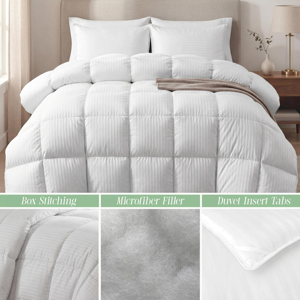 Premium Hotel Quality 100% Egyptian Cotton, 3-Piece Stripe Down Alternative Cotton Comforter Set - Box Stitched