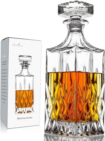 Whiskey Decanter With Glass Stopper ,25 oz Liquor Decanter For Alcohol , Wine , Scotch , Brandy or Bourbon Decanter