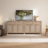 Rattan Sideboard Buffet Cabinet with Storage, Boho Credenza Accent Cabinet with 3 Doors and 2 Drawers