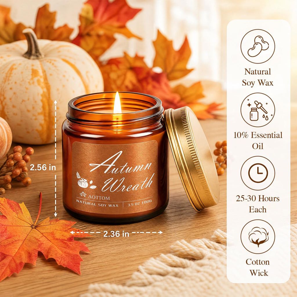 Fall Scented Candles, 6 Pack Fall Candles Scented Natural Soy Wax