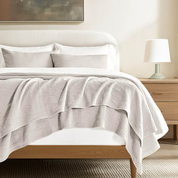 Cotton Ribbed Matelassé Coverlet Set, Birch