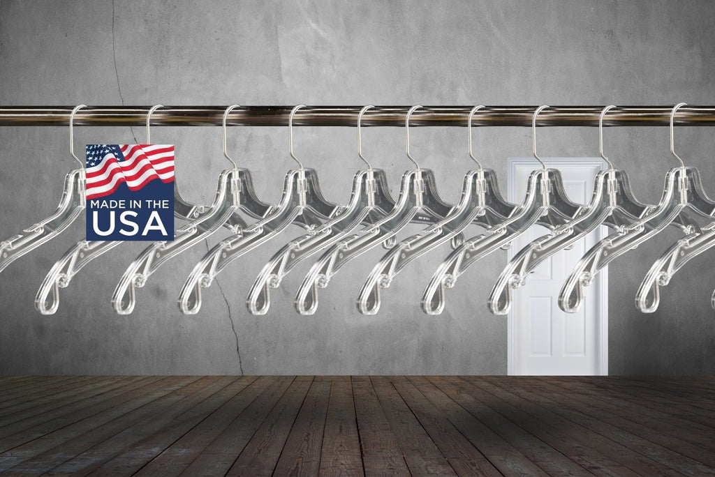 17" Clear Mid-Heavyweight Plastic Hanger, 50 Pack, Made in USA