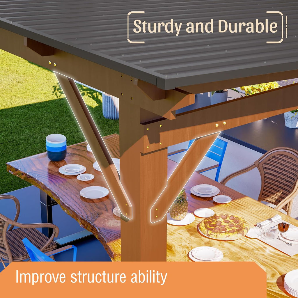 13' x 10' Wooden Garden Gazebo with Metal Roof, Spacious Outdoor Patio Pergola Shade Structure for Backyard, Deck