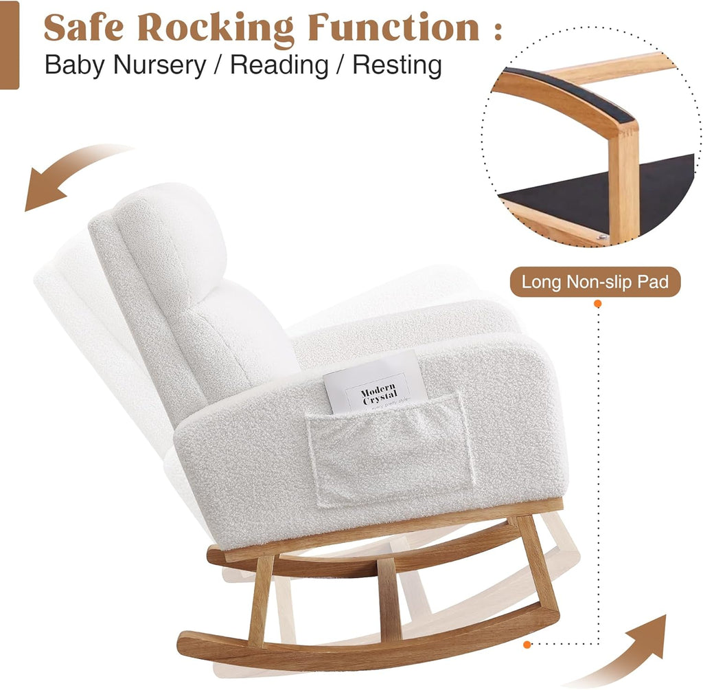 Rocking Chair Nursery, Sherpa Nursing Rocking Armchair for Mom Nursery Morden Rocker Chair with High Backrest,Teddy