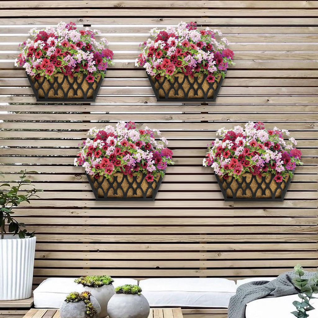 2 Pack 16 Inch Window Boxes Planters Railing Planter Box with Coco Liners Deck Railing Planter Boxes Balcony Hanging
