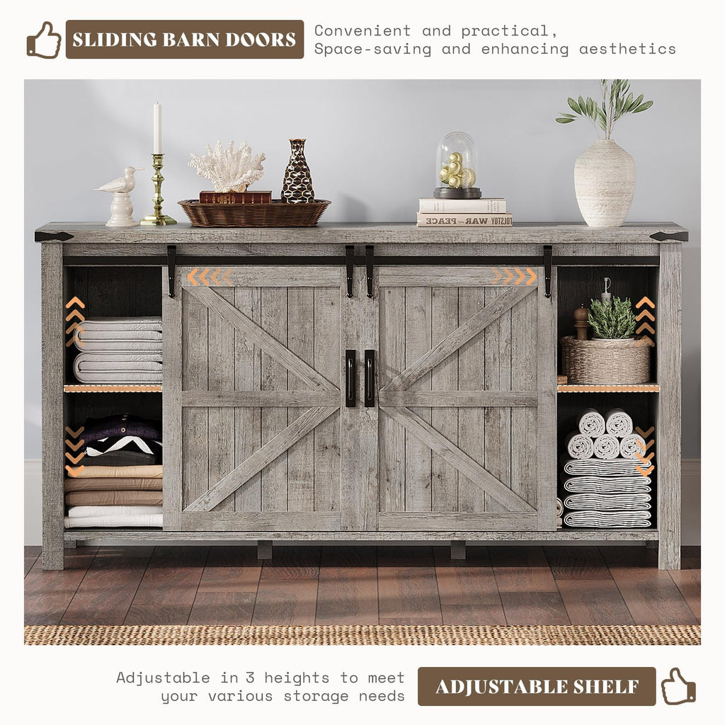 60" Farmhouse 4-Drawer with Barn Doors, Light Rustic Oak