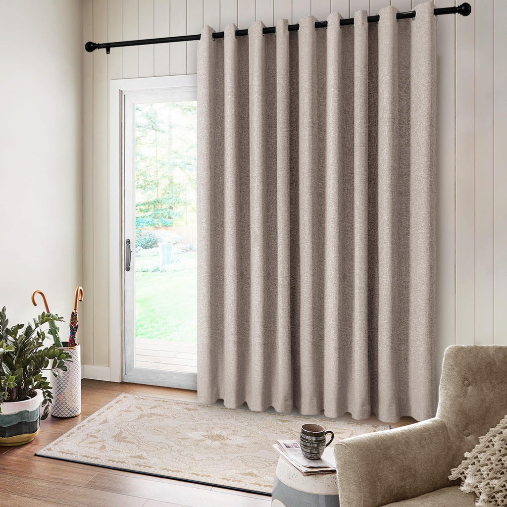 Extra Wide Linen Window Drapes for Sliding Glass Doors 100% Blackout Linen Textured Curtains Grommet Top Drapery
