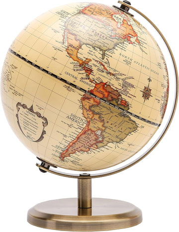5.5 Inches Antique World Globe Rotating Bronzed Metal Desk Stand
