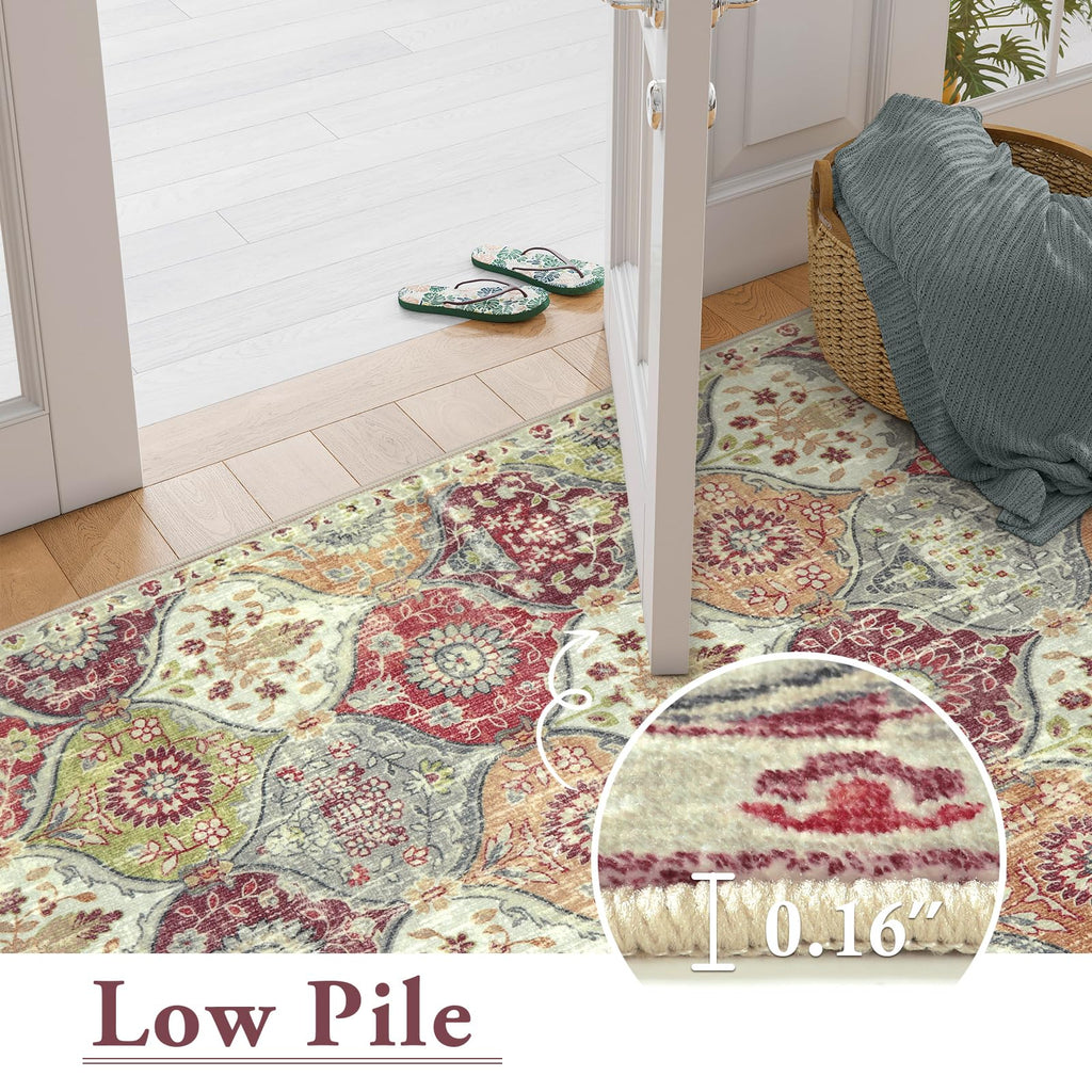Moroccan Hallway Rug, 2x5 Soft Washable Kitchen Runner Rug Non Slip